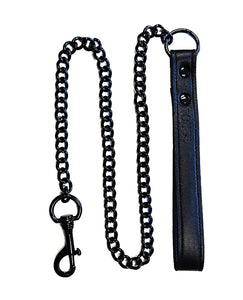 Black Leather Dog Lead with Metal Chain and Trigger Hook