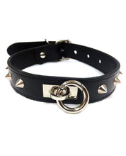 Load image into Gallery viewer, Studded Leather O-Ring Collar in Rouge for Bold Style
