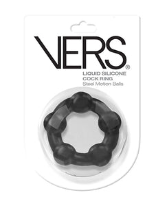 VERS Liquid Silicone Pleasure Ring med Rörelsebollar Svart