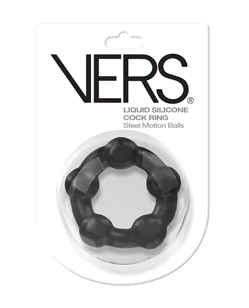 VERS Liquid Silicone Pleasure Ring med Rörelsebollar Svart