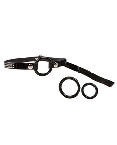 Diamond Dreams Open Ring Gag - Black Adjustable Pleasure