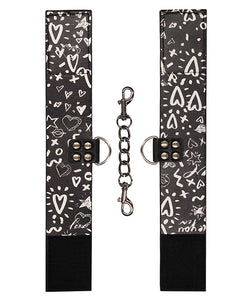 Versatile Black Ankle Cuffs with Street Art Design - Shots Ouch Love Collection