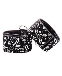 Versatile Black Ankle Cuffs with Street Art Design - Shots Ouch Love Collection