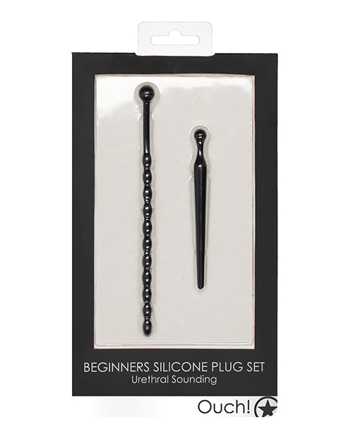 Urethral Sounding Starter Silicone Plug Set - Smooth Black Design