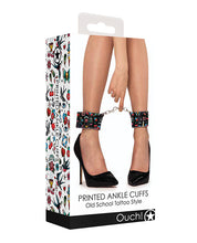 Load image into Gallery viewer, Hardcore Adjustable Black Ankle Cuffs with Tattoo Print
