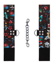 Load image into Gallery viewer, Hardcore Adjustable Black Ankle Cuffs with Tattoo Print
