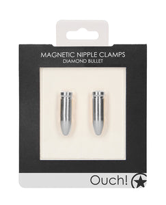 Diamond Bullet Magnetic Nipple Clamps by Shots Ouch - Silver Edition