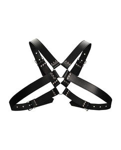 Men's Black Heavy-Duty Buckle Chest Harness with O-Rings