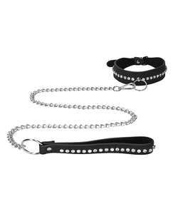 Collar y correa de BDSM negra con diamantes