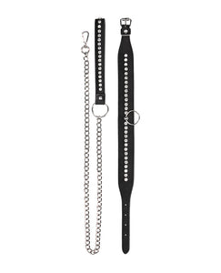 Diamond-Studded Black BDSM Collar & Leash Set