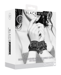 Versatile Black & White Leather Hand Ankle Restraints by Ouch