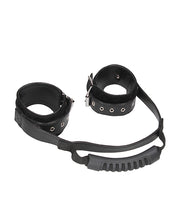 Load image into Gallery viewer, Adjustable Black &amp; White Faux Leather Handcuffs with Handle
