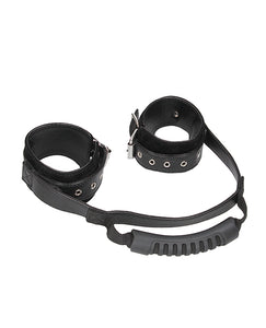 Adjustable Black & White Faux Leather Handcuffs with Handle