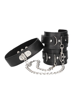 Ouch Versatile Black and White Leather Collar Cuff Set