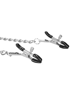 Extreme Pleasure Black & White Velcro Collar with Nipple Clamps