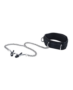 Extreme Pleasure Black & White Velcro Collar with Nipple Clamps