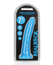 Load image into Gallery viewer, Neon Blue 7&quot; Slim Glow-in-the-Dark Dildo by Shots RealRock
