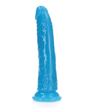 Load image into Gallery viewer, Neon Blue 7&quot; Slim Glow-in-the-Dark Dildo by Shots RealRock
