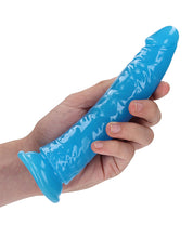 Load image into Gallery viewer, Neon Blue 7&quot; Slim Glow-in-the-Dark Dildo by Shots RealRock
