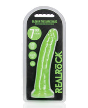 Load image into Gallery viewer, Glow-in-the-Dark Neon Green 7&quot; RealRock Slim Dildo - Suction Cup &amp; Harness Compatible
