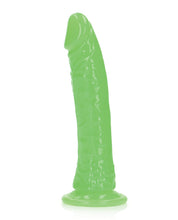 Load image into Gallery viewer, Glow-in-the-Dark Neon Green 7&quot; RealRock Slim Dildo - Suction Cup &amp; Harness Compatible
