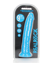 Load image into Gallery viewer, Neon Blue 10&quot; Slim Dildo with Glow-in-the-Dark Feature
