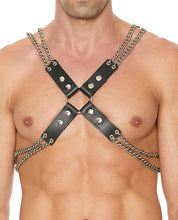 Load image into Gallery viewer, Men&#39;s Black Leather &amp; Chain Harness with Adjustable Straps
