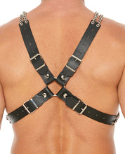 Load image into Gallery viewer, Men&#39;s Black Leather &amp; Chain Harness with Adjustable Straps
