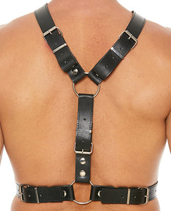 Fetish Fashion Men's Adjustable Harness with Metal O-Rings Black