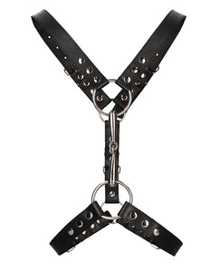 Fetish Fashion Men's Adjustable Harness with Metal O-Rings Black