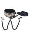 Spartacus Schwarzes Kunstleder Halsband und Leine mit Brustwarzenklemmen