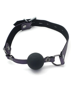 Galaxy Legends Silicone Ball Gag with Faux Leather Strap - Purple