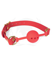 Încărcați imaginea în vizualizatorul Galerie, Spartacus Red PU Strapped Silicone Ball Gag - Mărimea 46mm
