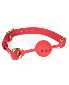 Spartacus Red PU Strapped Silicone Ball Gag - Mărimea 46mm