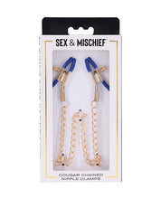 Load image into Gallery viewer, Elegant Gold Chain Nipple Clamps with Blue Tips Design
