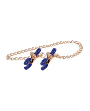 Load image into Gallery viewer, Elegant Gold Chain Nipple Clamps with Blue Tips Design
