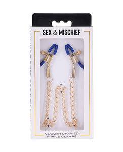 Elegant Gold Chain Nipple Clamps with Blue Tips Design