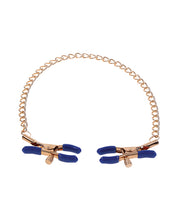 Load image into Gallery viewer, Elegant Gold Chain Nipple Clamps with Blue Tips Design
