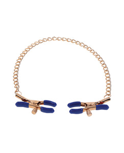 Elegant Gold Chain Nipple Clamps with Blue Tips Design