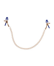 Load image into Gallery viewer, Elegant Gold Chain Nipple Clamps with Blue Tips Design
