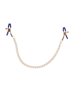 Elegant Gold Chain Nipple Clamps with Blue Tips Design