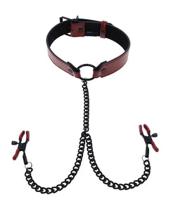 Seductive Saffron Bondage Collar with Nipple Clamps Set