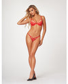 Strappy Sheer Lace Demi Cup Bra And Thong Red Set