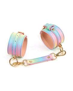 Iridescente Regenbogen-Fetisch-Handschellen- und Halsband-Set für Paare