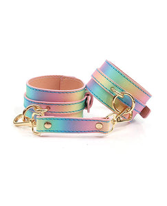 Iridescente Regenbogen-Fetisch-Handschellen- und Halsband-Set für Paare