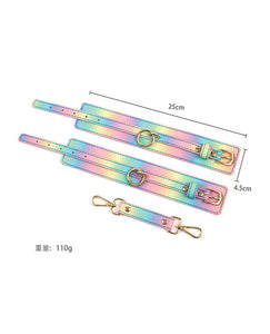 Iridescent Rainbow Fetish Cuffs And Collar Set For Couples