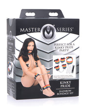 Load image into Gallery viewer, Vibrant Kinky Pride Bondage Kit Rainbow Cuffs Collar Leash
