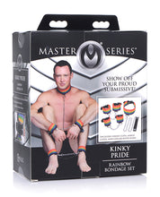 Load image into Gallery viewer, Vibrant Kinky Pride Bondage Kit Rainbow Cuffs Collar Leash
