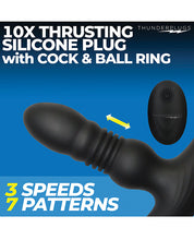 Carregue a imagem no visualizador da Galeria, ThunderPlugs 10X Thrusting Silicone Vibrator w/Cock &amp; Ball Strap &amp; Remote - Black
