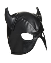 Load image into Gallery viewer, Horned Demon Bondage Hood - Black PU Leather Costume Accessory
